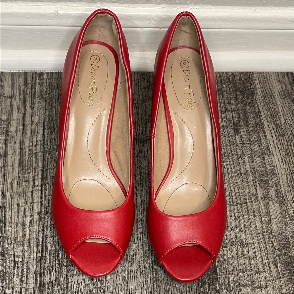 Dream Pairs Red Peep Toe Heels
